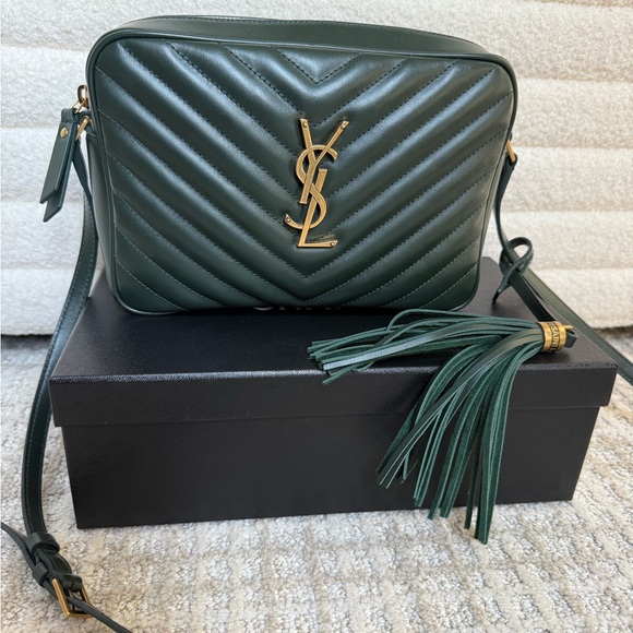 Saint Laurent Dark Green Quilted Crossbody Bag - Picture 1 of 8